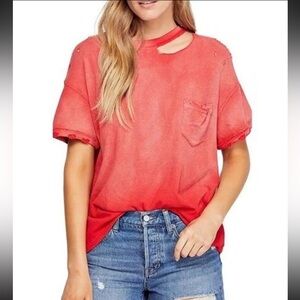 We the Free Extra Small Free People Rubi Tee Cosmic Red Distressed T-shirt XS‎